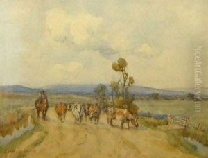Cattle On A Country Track by Cecil Ross Burnett