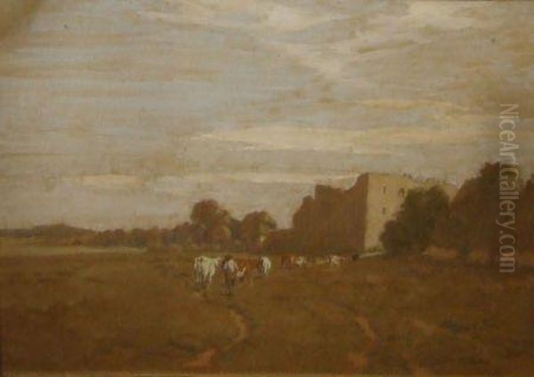 Drover With Cattle By A Ruined Castle - view 1
