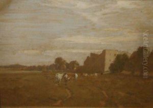 Drover With Cattle By A Ruined Castle by Cecil Ross Burnett