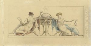 Two Decorative Neoclassical Designs With Muses by Edward Francis Burney