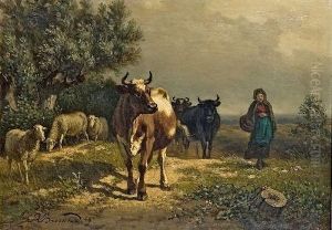 Landschaft Mit Hirtin Und Herde by Richard Burnier