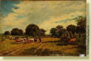 Vacher Et Son Troupeau Enprairie by Richard Burnier