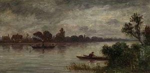 R.u.sig., Frankfurt/m. - Daselbst, ?flusslauf Mit Dampfschiff Und Ruderer