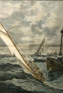 On Board The Puritan "muzzling The Jip-topsail"; The First Day's Race For The "america's" Cup - The "genesta" Rounding The Rounding The Light-ship