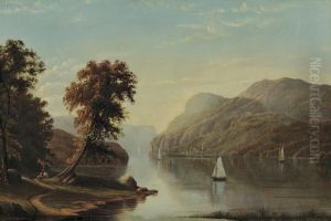 Hudson River View With A Woman And Child On The Banks by William Partridge Burpee