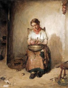 Woman Peeling Potatoes by Alexander Hohenlohe Burr