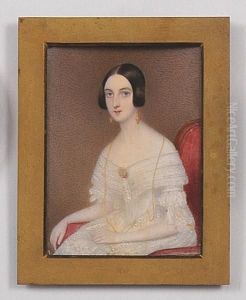 A Young Lady, Seated In A Red Armchair, Wearing A White Lace Gown And Gold Jewellery