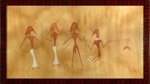 Archaische Gruppe In Der Art Einer Nordafrikanischenwandzeichnung. Gouache Auf Papier