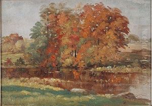 Autumn Landscape With Stream by Edward E. Burrill