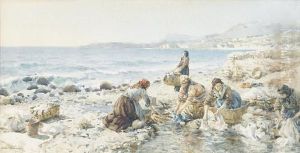 Kustenpartie Mit Wascherinnen. by Arthur Alfred Burrington