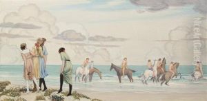 Girls And Horses On Beach by Bryson Burroughs