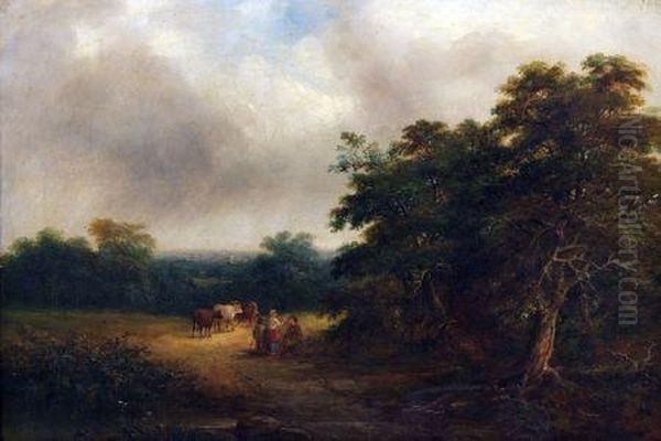 Figures And Cattle In Wooded Landscape - view 1