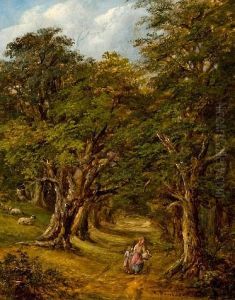 Mother And Child In A Wooded Grove by Robert Burrows