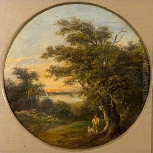Man And Dog Beside A River, Possibly Theorwell by Robert Burrows