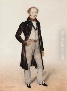 Portrait Of A Gentleman, Mr Davis, Standing Full Length In Long Black Coat by Albin Roberts Burt