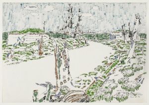 The Road to Paschendaele, German Pill Boxes on each side by David Milne