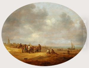 Beach scene with fish-sellers at Katwijk by Jan van Goyen