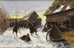 Kriegsgefecht in einem verschneiten Dorf by Richard Knotel