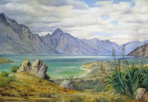 View of Lake Wakatipe, New Zealand (Lake Wakatipu) by Marianne North