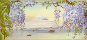 Distant View of Mount Fujiyama, Japan, and Wistaria