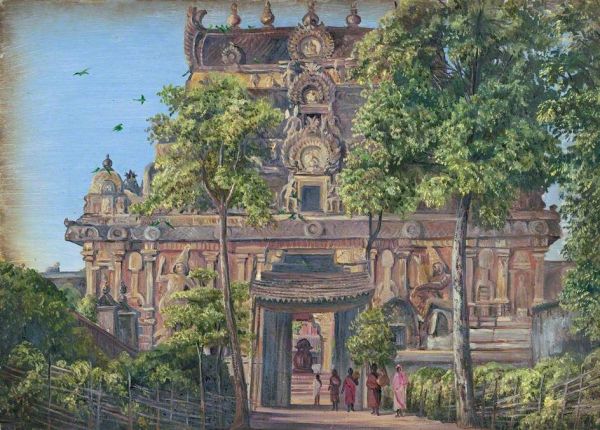 Gate of the Temple of Tanjore (Thanjavur) with the Great Bull Seen through Doorway, Tamil Nadu, India - view 1