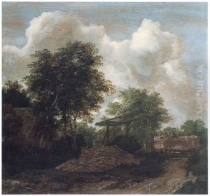 Bosachtig landschap met een huis in aanbouw bij een ophaalbrug