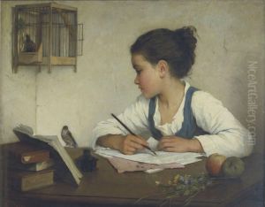 A Girl Writing; The Pet Goldfinch A Girl Writing; The Pet Goldfinch