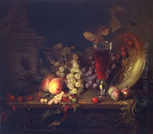Still Life With Fruit, a Glass of Wine and a Bronze VesselFrancais : Nature morte aux fruits, a la coupe de vin et a la vaisselle en bronze