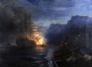 The Burning of the Turkish Flagship byKanaris by Ivan Aivazovsky