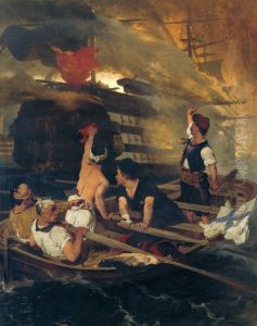 The Burning of the Turkish Flagship by Kanaris by Nikiforos Lytras