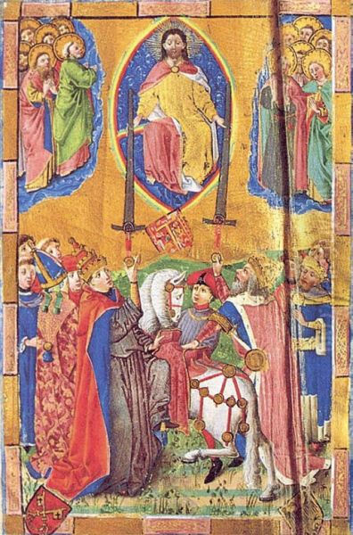 Christus in der Mandorla uberreicht Papst und Kaiser die Schwerter der geistlichen und weltlichen Macht - view 1