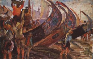 Descarga do barcooleo sobre madeira, by Adriano de Sousa Lopes