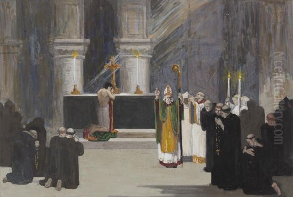 Rahere doing penance in the Crypt of St Bartholomew, London - view 1