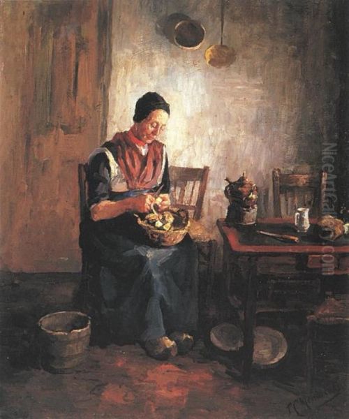 Woman peeling potatoes - view 1