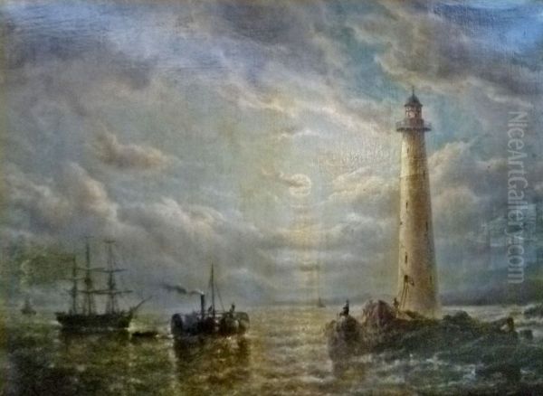 Marine with Boats, Lighthouse and Figures - view 1