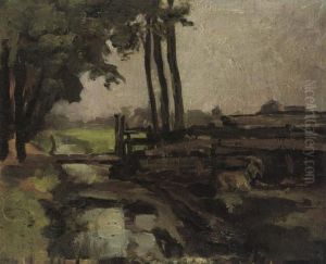 Irrigation ditch, bridge and goat, sketch