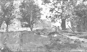 Trees and cows in a field