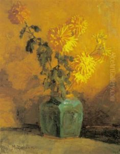 Yellow chrysanthemums in a ginger pot by Piet Mondrian