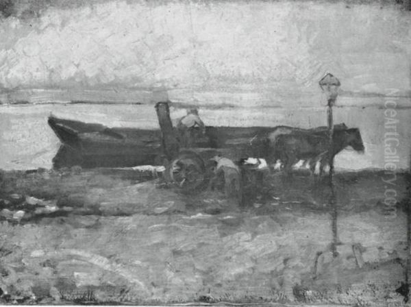 Moored barge with horses - view 1