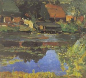 Buildings along the water with a wash stoop