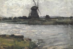 Oostzijdse mill viewed from dock at Landzicht farm by Piet Mondrian