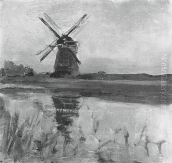 Oostzijdse mill, oil sketch in square format - view 1