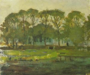 Farmhouse along the water shielded by arch of trees II