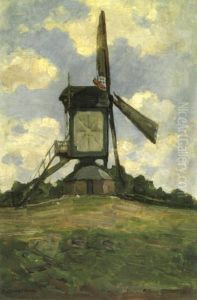 Post mill at Heeswijk, side view by Piet Mondrian