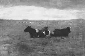 Landscape with three reclining cows Landscape with three reclining cows