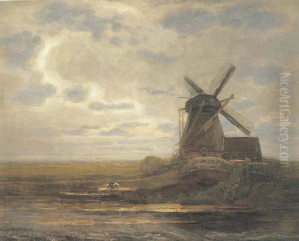 Oostzijdse mill with panoramic sunset, mill at right - view 1