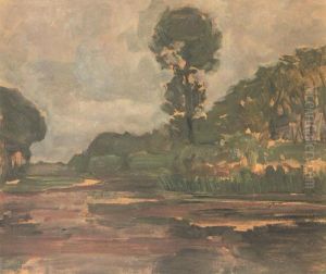 Isolated tree on the Gein with gray sky by Piet Mondrian