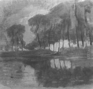 Bend in the Gein with poplars, three isolated by Piet Mondrian