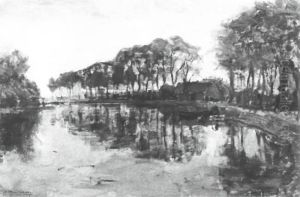 Farmstead with long row of trees on the Gein by Piet Mondrian