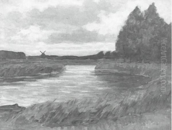 Meandering river, windmill in the distance - view 1